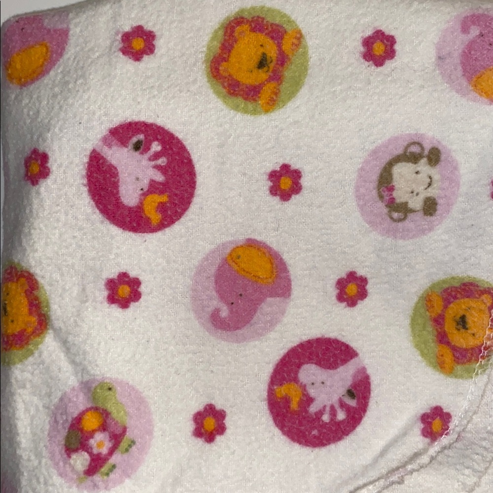 Vintage Tiddliwinks Flannel Baby Receiving Blanket swaddle Pink Animal Flower